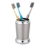 iDesign Stainless Steel Toothbrush Holder, The Preston Collection – 3" x 3" x 4.5”, Brushed & Chrome Split Finish