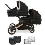 My Babiie MB33 Tandem Pushchair – Birth to 15kg Double Stroller, Twin Convertible Seat Units, 11 Configurations, Duo, Rain Covers – Rose Gold Black