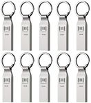 MOSDART 16GB Metal USB 2.0 Flash Drive 10 Pack Bulk Waterproof 16G Thumb Drive Jump Drive Pen Drive Memory Stick with Keychain,Silvery