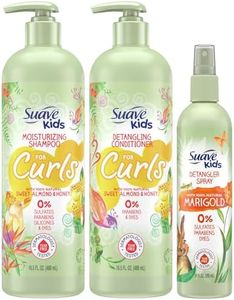 Suave Kids Shampoo & Conditioner for Curls, Sweet Almond & Honey 2-Pack + Detangler Spray for Kids with 100% Natural Marigold, Dermatologist-Tested & Tear Free