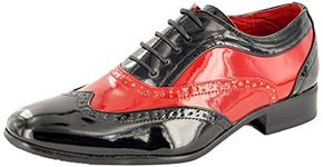 Mens Black/ Red Shiny Spats Italian Style Lace Up Wingtip Shoes Formal Shoes Size 11