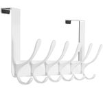 SKOLOO Over The Door Hooks - for Doors up to 4.5cm Thick, No Assembly Required, Stainless Steel Door Hanger with 6 Hooks, Over The Door Hanger for Coats Clothes Hat Towel Jacket, White