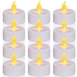 12 Pack Realistic and Bright Flickering Bulb Battery Operated Flameless LED Tea Light for Seasonal and Festival Celebration in Warm Yellow