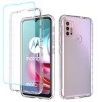 Jhxtech for Moto G30 Case, Moto G10 Case, XT2129-1 XT2127-1 Case with Tempered-Glass Screen Protector, Clear Full Body Protective Hard PC Shell TPU Bumper Cover Cases for Motorola Moto G30 (clear)