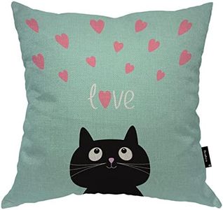 Beabes Black Cat Decor Throw Pillow Covers Cotton Linen, Cartoon Kitten Cat Love Heart Standard Cushion Cover Soft Pillowcases Covers for Home Sofa Armchair Bedroom 18x18 Inch