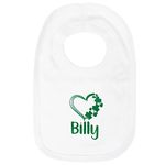 TeddyTs Personalised Irish Green Clover Heart Cotton Baby Bib, Multicoloured,3-12 Months