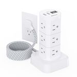 Power Strips with Surge Protection, Flat Power Strip with 12 Outlets, 4 USB Ports, Surge Protector Tower 1875W/15A 1080J, 6 Extension Cord (6 FT, White)