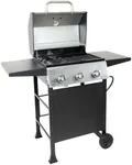 Grill Boss Outdoor Barbeque 3 Burner Propane Gas Grill for Barbecue Cooking with Top Cover Lid, Wheels, and Side Storage Shelves, Black