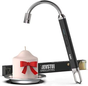 JEVSTU Electric Lighter, Candle Lighter USB Rechargeable with LED Display 360° Flexible Neck, Arc Plasma Electronic Windproof Flameless Long Lighter with Safety Switch Hook for Kitchen Grill, Black