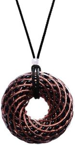 Abrakadoubra Tensor Rings Copper Double Vortex Spiral Pendant Inlaid crystal 2.4INCH Big Orgonite Necklace,Chakra&Energy Balance,Meditation Accessories ,Handmade Healing Crystals Stones(black--obsidian)