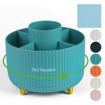 DOCMON Rotating Pencil Holder for Desk, 360-degree Spinning Makeup Brush Holder Organizer for Vanity, 5 Slots Pen Pencil Cup Holder for First Day of School, Office, Home, Art Supply (Light blue)