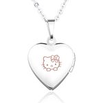 Infinite U Engraving Cute Kitty Blue Stainless Steel Open Heart Photo Locket Women Pendant Necklace for Birthday Gift (Enable to Engrave Your Own Words)