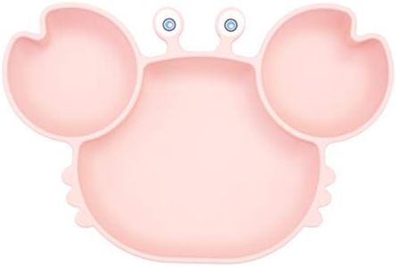 Set de table en silicone pour bébé, plaque d'alimentation antidérapante pour tout-petits Les enfants avec une forte aspiration s'adaptent à la plupart des bacs pour chaise haute (Crab-Pink)