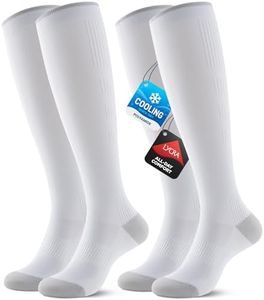 Benirap Breathable Compression Socks for Women Men, 20-30mmHg Knee High Circulation for Travel, Flying, Athletic, 2 pairs(White,S-M)