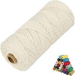 45 Color Options Macrame Cord 2mm/3mm/4mm/5mm/6mmx109 Yards Cotton Cord, 4 Ply Twisted Yarn, Natural Perfect Supplies DIY Crafts (Natural White)