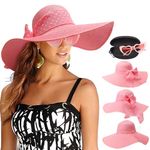 DRESHOW Womens Big Bowknot Straw Hat Floppy Foldable Roll up Beach Cap Wide Brim Sun Hat UPF 50+