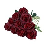 Eternal Blossom 10pcs Wine Red Rose Artificial Flower,Artificial Rose Silk Flower 50cm Fake Rose Blossom Bridal Bouquet for Home Wedding Decor (Wine Red)