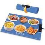 Silicone Food Warming Mat, Electric Silicone Warming Tray with 6 Temperature 5 Timer & Safety Lock, Rollable & Portable Food Warmer Mat for Kitchen Buffet Server Heating Tray, 65 x 38 x 2cm (Blue)