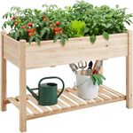 Yaheetech Raised Garden Bed 2 Tiers Wooden Raised Bed Box Elevated Planting Planter Box with Storage Shelf for Vegetables Flowers, 119x80x57cm