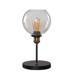 MiniSun Pair of - Industrial Steampunk Style Black and Gold Table Lamps with a Clear Glass Globe Shade