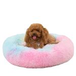 OHS Medium Pink Dog Bed Tie-Dye, Fluffy Cat Donut Bed for Pets Super Soft Plush Dog Bed Luxury Cosy Pet Cushion for Home Kitchen Living Room Circle Dog Beds, Medium