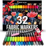 Zenacolor 32 Fabric Markers Pens - Non Toxic, Indelible and Permanent Fabric Paint Pens - Fine Point Tip Textile Marker Pen