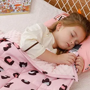 Uttermara Kids Weighted Blanket 5 lbs, Ultra Cozy Flannel Minky Dotted and Cotton Sided with Cartoon Patterns, Heavy Blanket Great for Calming and Sleeping, 36x48 inches, Pink Leopard