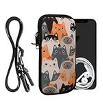 kwmobile Neoprene Phone Bag with Design XXL - 7" - 17.7 x 8.5 cm Strap Holder - Cats Orange/Black/White