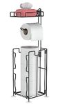 GEEDIAR Toilet Roll Holder Free Standing - Folding Toilet Paper Holder Stand - Metal Loo Roll Holder Storage Shelf Phone - Tissue Roll Holder Storage Dispenser Bathroom - Holds 4 Rolls (Black), XL