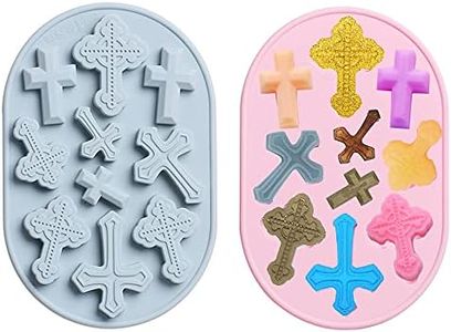 PROVIVID 2pcs 10-Cavity Cross Shape Silicone Mold for Baptism Cake, Fondant, Jello, Gelatin，Chocolate, Soap, Cupcake Topper Decoration Dessert Molds, Kitchen Baking and Freezing