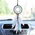 Dremisland Handmade Grey Feather Dream Catcher Car Interior Rearview Pendant Charm Car Hanging(Gray Circle)