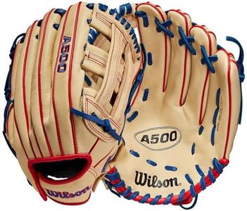 WILSON A500 12” Utility Youth Baseball Glove - Right Hand Throw, Blonde/Red/Royal