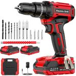 Cordless Drill Set 21V, Cordless Hammer Drill with 2 Batteries 2000mAh, 42N.m Max Power Electric Drill Driver Set, 25+3 Torque, 2 Speed, LED Light, 20PCS Drill Bits Upgraded Combi Drill for Home