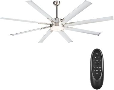 BiGizmos 72 Inch Industrial DC Motor Ceiling Fan with LED Light, ETL Listed Damp Rated Indoor or Covered Outdoor Ceiling Fans for Living Room Basement Sunroom Porch Patio, 6-Speed Remote Control