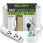 GearIT 360° Rotating Flat Plug Extension Cord (20ft, White) Multi 3-Outlet Extension 16 AWG Wire, Adapter for Small Spaces, Right Angle Socket, ETL Certified - 20 Feet