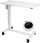 TOPSKY Electric Height Adjustable Overbed Bedside Table with Wheels for Home Office Use (White + White Frame)
