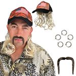 Exotic Tiger Guy Costume - Blond Mullet Wig with Hat, Clip Earrings, and Mustache - One Size Fits All