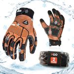 Vgo 2 Pairs -20℃/-4°F COLDPROOF,Winter Work Leather Gloves,Mechanics Gloves,Impact Gloves,Anti-Vibration Gloves,Heavy Duty,Water Resistant(Size L,Brown,CA7722FLWP)