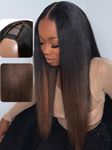 UNICE EasiContour V Part Wigs Human Hair Yaki Straight Glueless Wigs Human Hair Clip in Vpart Wig No Sew in No Glue Ombre Chestnut Brown Upgrade U Part Human Hair Wig Beginner Friendly 18 inch