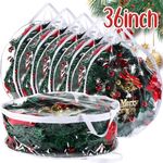 Shappy 6 Pcs 36Inch Large Christmas Wreath Storage Bag Clear Wreath Storage Container Seasonal Wreath Zippered Bag with Dual Zippers and Handles for Halloween Thanksgiving Artificial Garland (White)