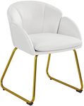 Yaheetech Velvet Tub Chair Vanity Chair, Modern Accent Armchair Lounge Chair Single Sofa with Golden Mental Legs for Living Room/Bedroom/Makeup, White