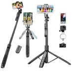 Kratos K6 Upgraded 61 Inch Long Selfie Stick, Balance Handle for Anti Shake Shooting, 6 Section Telescopic design fr Wide-Angle Photography, Selfie Stick with Tripod stand for Gopro,Camera & Ringlight