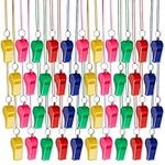 THE TWIDDLERS - 60 Neon Whistles with String Lanyards in Assorted Colours, Plastic Multipack Whistles for Kids Parties, Adults & Football Sports Events, Carnival Whistles for Party Bags