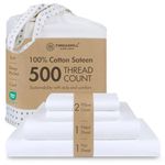 Threadmill - White Full Sheets Set, Soft 100% Cotton Cooling Sheets Deep Pockets Snug Fit Elastic, 500 Thread Count, 4-Pc, Beats Egyptian Cotton Claims (Solid - Pure White)