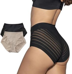 Leonisa Culotte Gainante Classique avec Contrôle du Ventre et Bandes de Tulle - Individuel ou Lot de 2