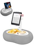 Miledi Tablet Pillow Stand for Bed, Kindle Holder for Reading in Bed, Adjustable iPad & Phone Holder, Soft Cushion Tablet Stand with Snack Tray & Cup Holder, Fits 5"–12.9" Devices, Grey