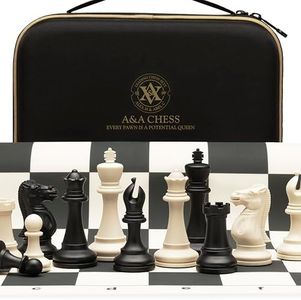 A&A Tournament Chess Set / 20'' x 20'' Foldable Silicone Chess Board / 3.75'' King Height Plastic Quadruple Weighted Classic Staunton Pieces/Storage Bag