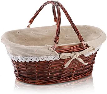 Dicunoy Wicker Basket with Handle, Picnic Baskets with Liner, Empty Gift Gardening Baskets for Harvesting, Willow Organizer Storage Basket for Fruit, Candy, Wine, Gathering, Wedding