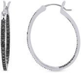 JEWEL ZONE Black Natural Diamond Accent Inside Out Hoop Earrings In 14K White Gold Over Sterling Silver, Jewelry for Women Hypoallergenic Jewelry for Sensitive Ears Big Hoop