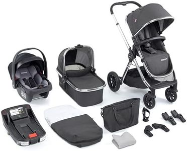 Babymore Memore V2 Travel System 13 Piece Chrome - 3-in-1 Pram Travel System, Foldable, Reclining Baby Pushchair, Coco i-Size Baby Car Seat with ISOFIX Base & Accessories, 0-4 Years | Up to 22 Kg